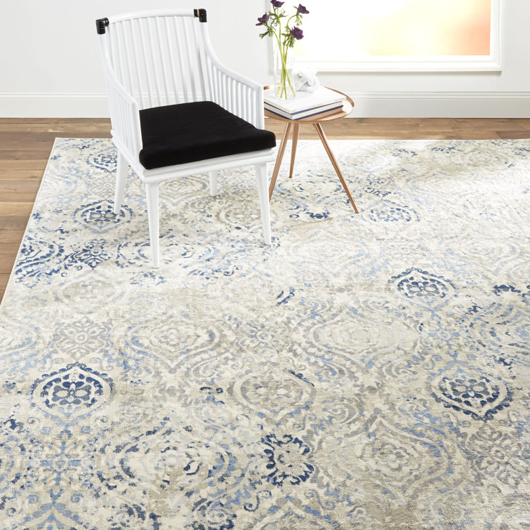 Bungalow Rose Rondo Damask Ivory/Blue Area Rug & Reviews Wayfair